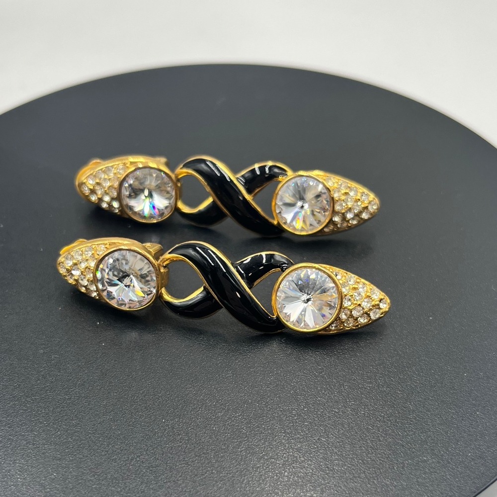 Bijoux New York Designs Dangling Clip On Earrings Crystals Rhinestones Enamel‎